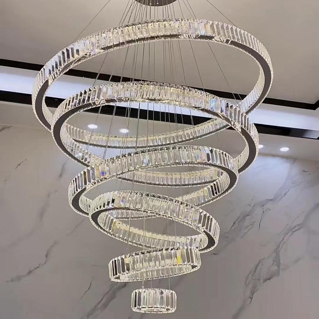 Modern Front Entryway Chandelier 3/4/5/6/7 Rings Crystal Gold/ Chrome Finish Ceiling Lamp - Zelno Lighting