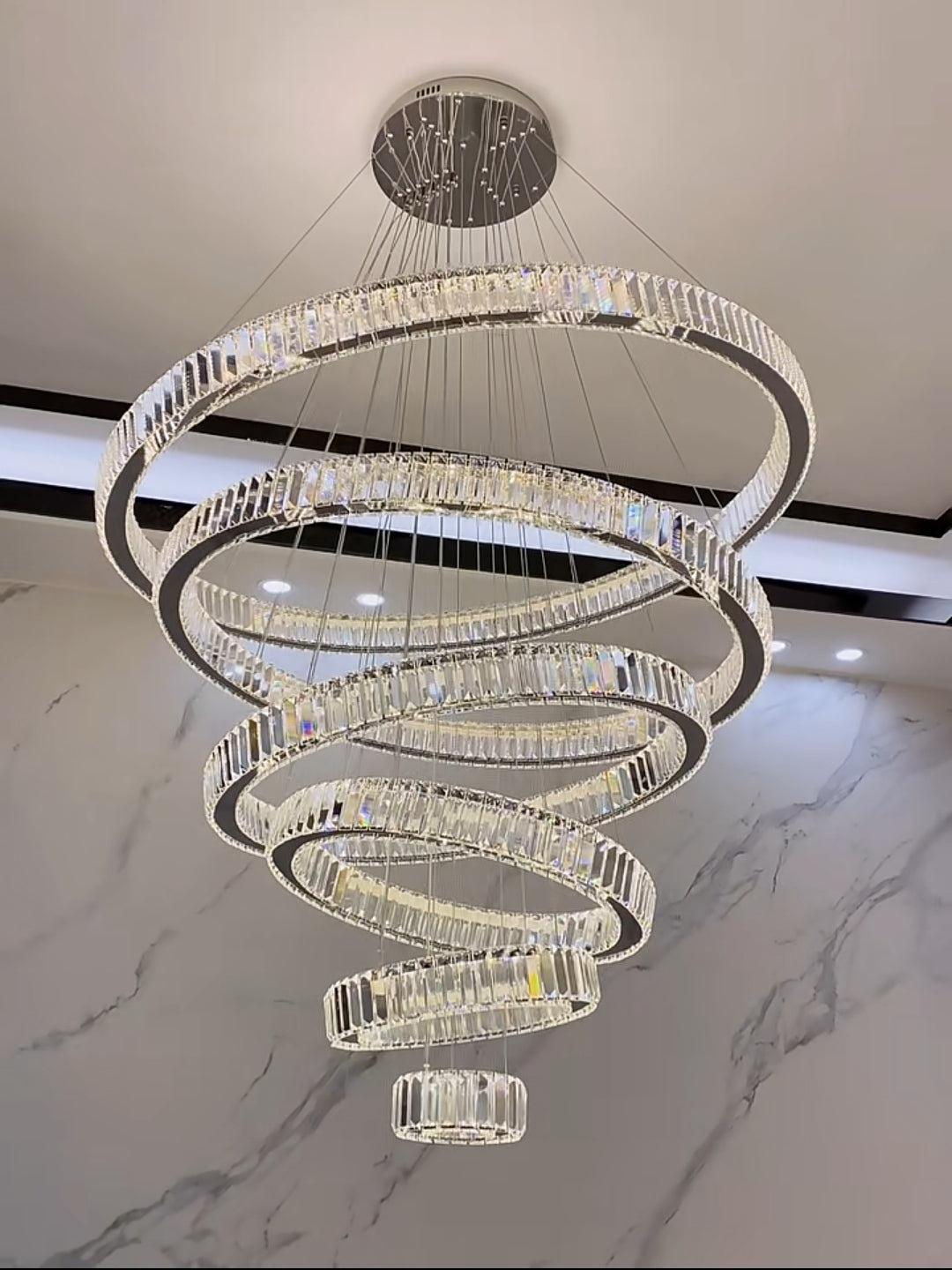 Modern Front Entryway Chandelier 3/4/5/6/7 Rings Crystal Gold/ Chrome Finish Ceiling Lamp - Zelno Lighting