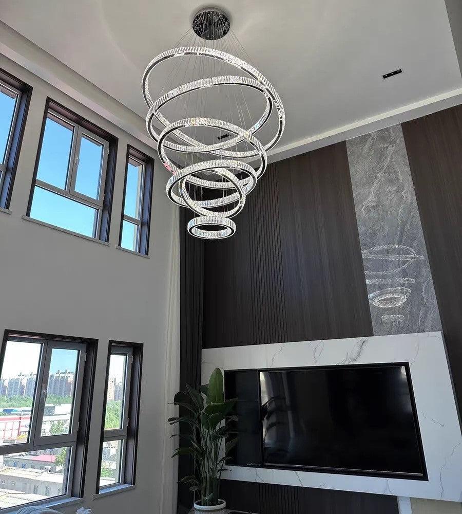 Modern Front Entryway Chandelier 3/4/5/6/7 Rings Crystal Gold/ Chrome Finish Ceiling Lamp - Zelno Lighting