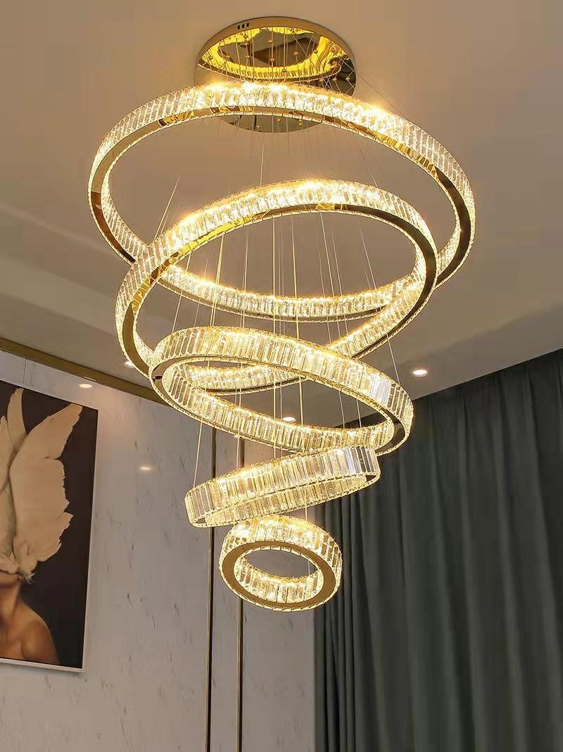 Modern Front Entryway Chandelier 3/4/5/6/7 Rings Crystal Gold/ Chrome Finish Ceiling Lamp - Zelno Lighting
