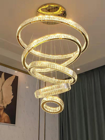 Modern Front Entryway Chandelier 3/4/5/6/7 Rings Crystal Gold/ Chrome Finish Ceiling Lamp - Zelno Lighting
