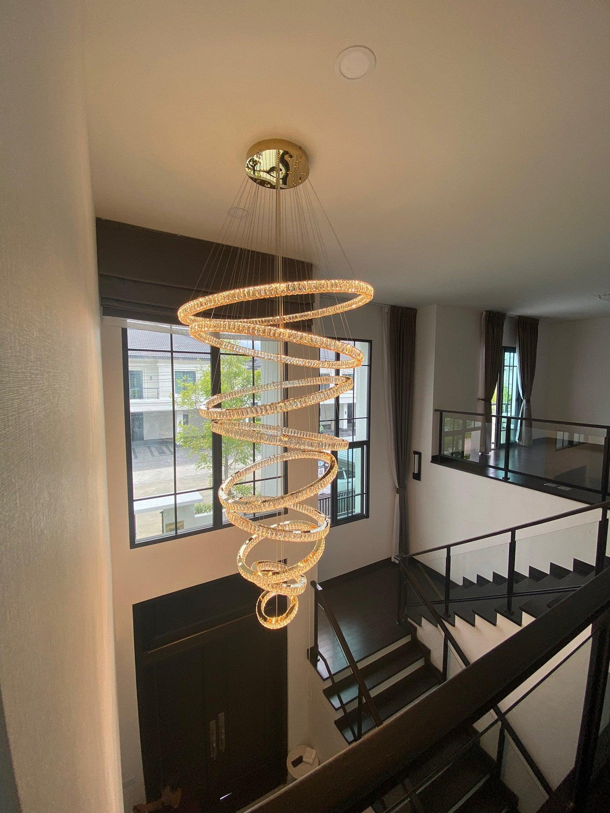 Modern Front Entryway Chandelier 3/4/5/6/7 Rings Crystal Gold/ Chrome Finish Ceiling Lamp - Zelno Lighting