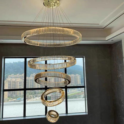 Modern Front Entryway Chandelier 3/4/5/6/7 Rings Crystal Gold/ Chrome Finish Ceiling Lamp - Zelno Lighting