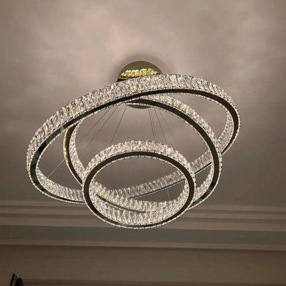 Modern Front Entryway Chandelier 3/4/5/6/7 Rings Crystal Gold/ Chrome Finish Ceiling Lamp - Zelno Lighting