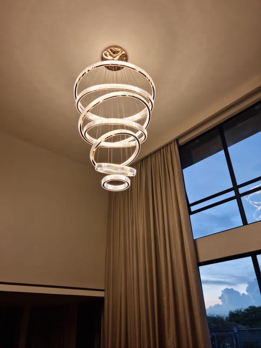 Modern Front Entryway Chandelier 3/4/5/6/7 Rings Crystal Gold/ Chrome Finish Ceiling Lamp - Zelno Lighting