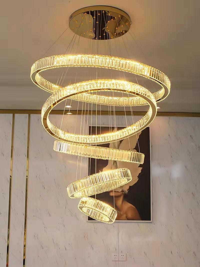 Modern Front Entryway Chandelier 3/4/5/6/7 Rings Crystal Gold/ Chrome Finish Ceiling Lamp - Zelno Lighting