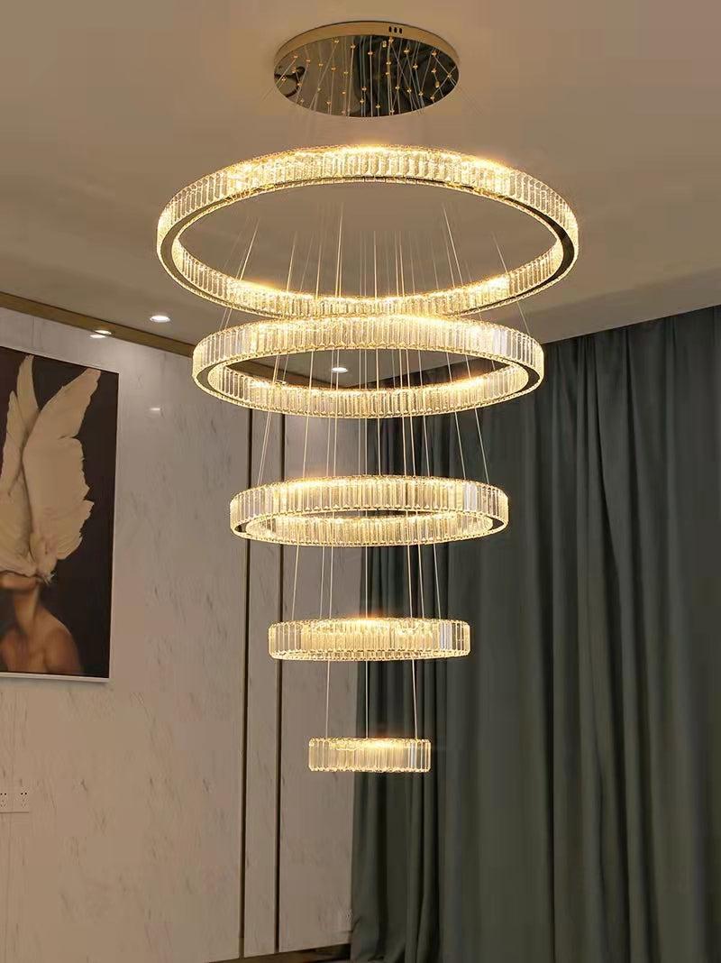 Modern Front Entryway Chandelier 3/4/5/6/7 Rings Crystal Gold/ Chrome Finish Ceiling Lamp - Zelno Lighting