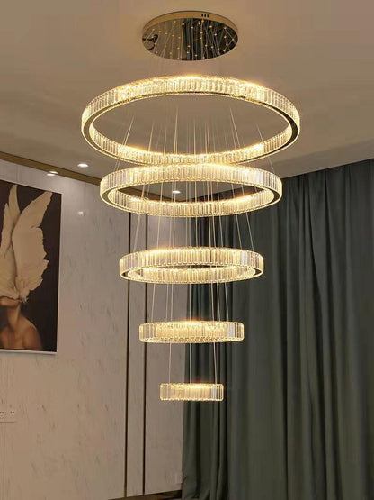Modern Front Entryway Chandelier 3/4/5/6/7 Rings Crystal Gold/ Chrome Finish Ceiling Lamp - Zelno Lighting