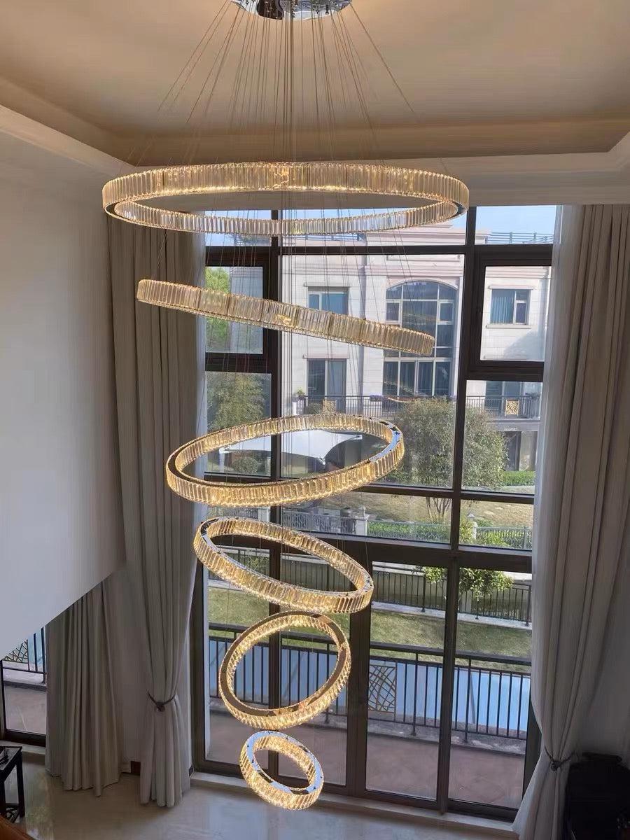 Modern Front Entryway Chandelier 3/4/5/6/7 Rings Crystal Gold/ Chrome Finish Ceiling Lamp - Zelno Lighting