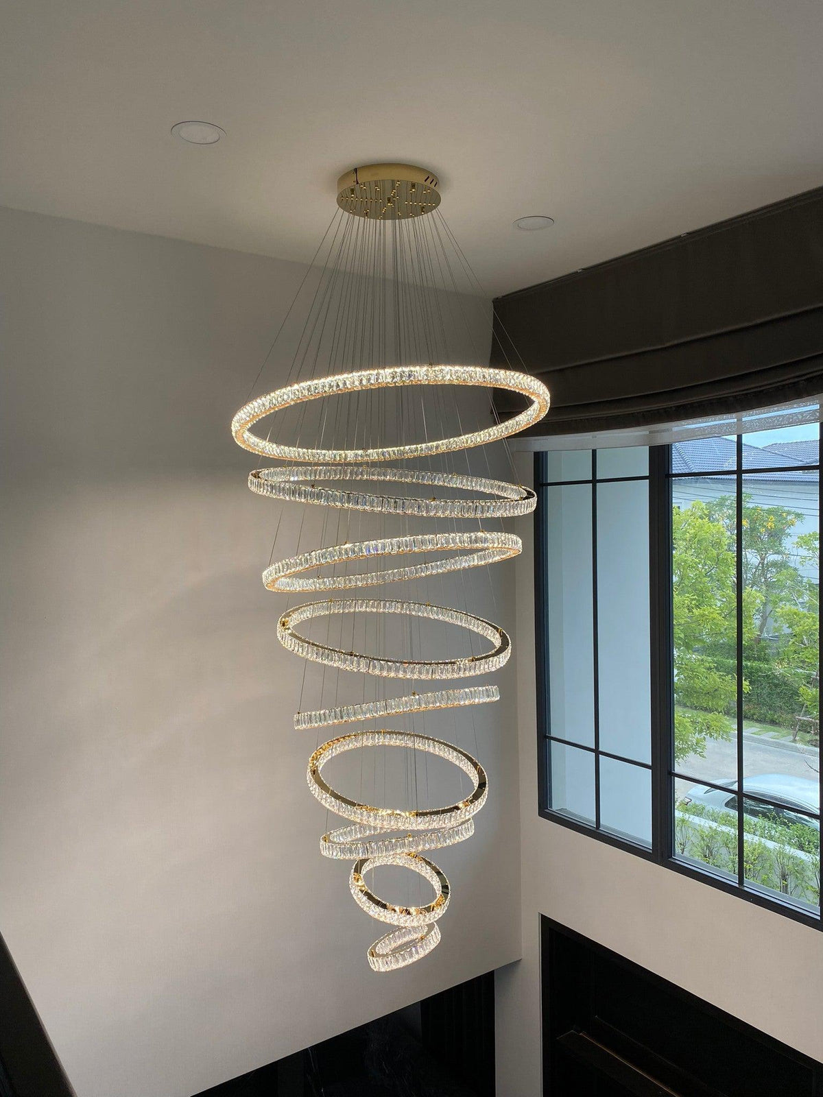 Modern Front Entryway Chandelier 3/4/5/6/7 Rings Crystal Gold/ Chrome Finish Ceiling Lamp - Zelno Lighting
