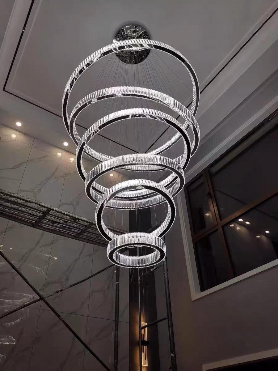 Modern Front Entryway Chandelier 3/4/5/6/7 Rings Crystal Gold/ Chrome Finish Ceiling Lamp - Zelno Lighting
