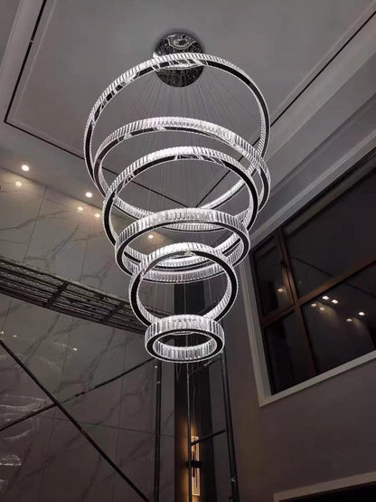 Modern Front Entryway Chandelier 3/4/5/6/7 Rings Crystal Gold/ Chrome Finish Ceiling Lamp - Zelno Lighting