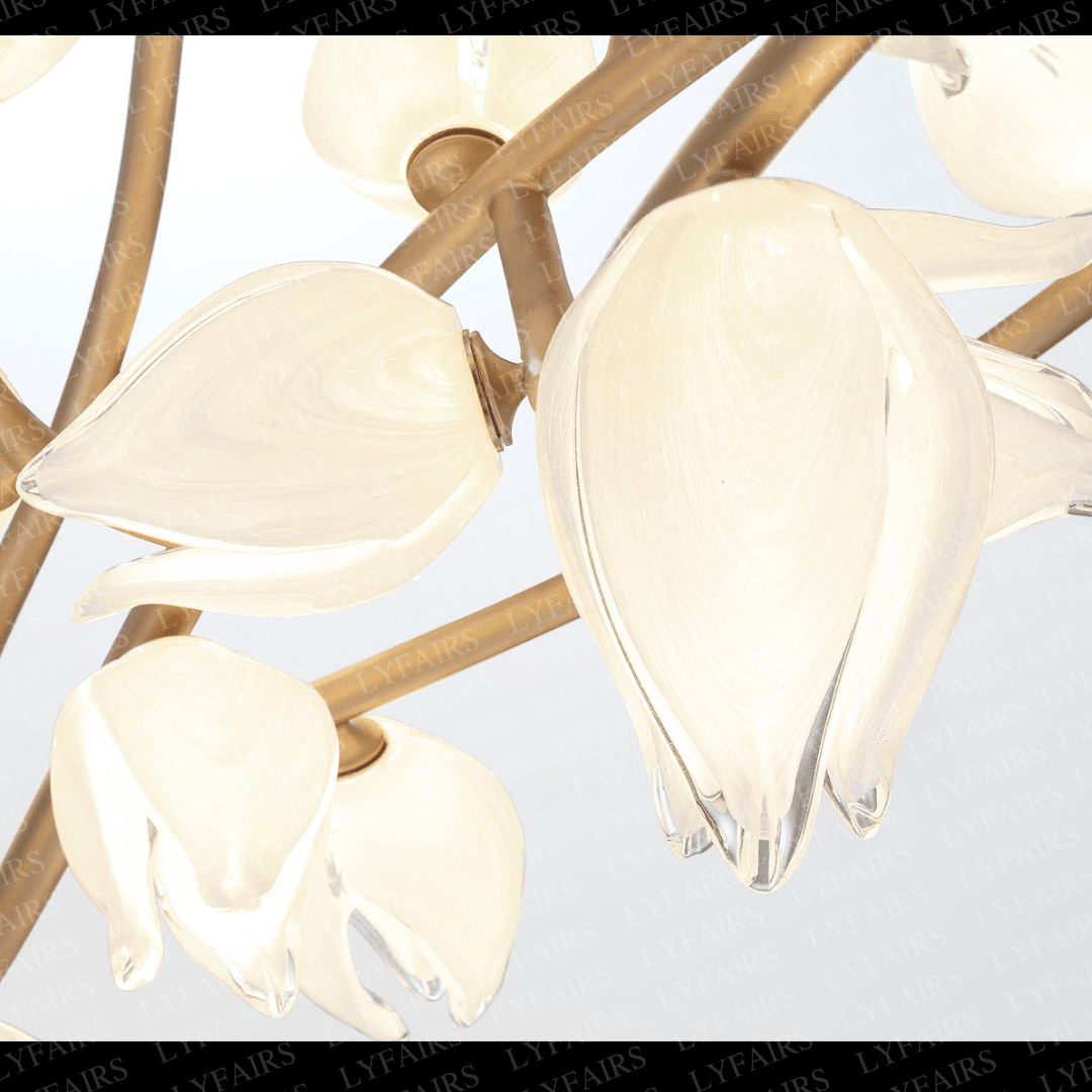 Modern Glass Flower Branch Chandelier for Low Ceiling Spaces in Living Room or Bedroom - Zelno Lighting