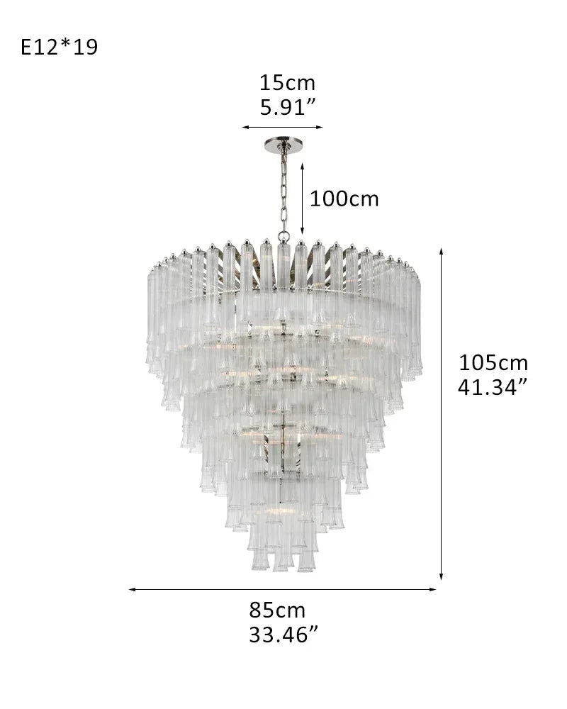 Modern Glass Rod Brass/Chrome Lorelei Waterfall Round Tiered Chandelier - Zelno