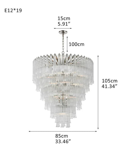 Modern Glass Rod Brass/Chrome Lorelei Waterfall Round Tiered Chandelier - Zelno