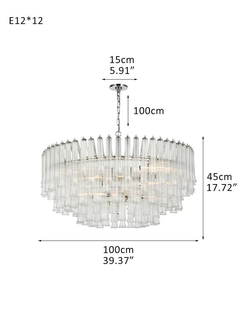 Modern Glass Rod Brass/Chrome Lorelei Waterfall Round Tiered Chandelier - Zelno
