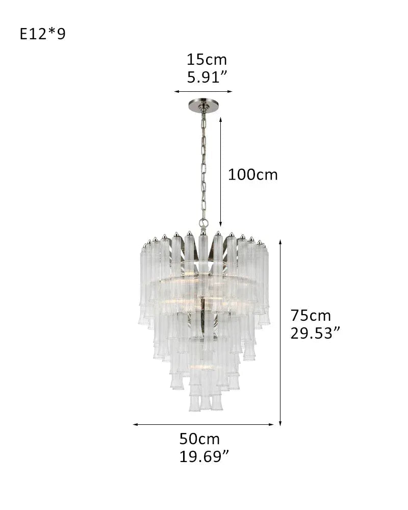 Modern Glass Rod Brass/Chrome Lorelei Waterfall Round Tiered Chandelier - Zelno