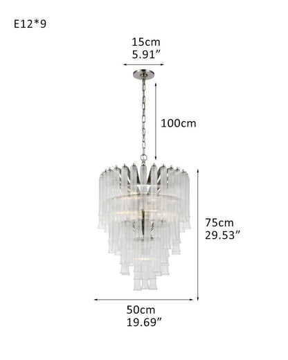 Modern Glass Rod Brass/Chrome Lorelei Waterfall Round Tiered Chandelier - Zelno