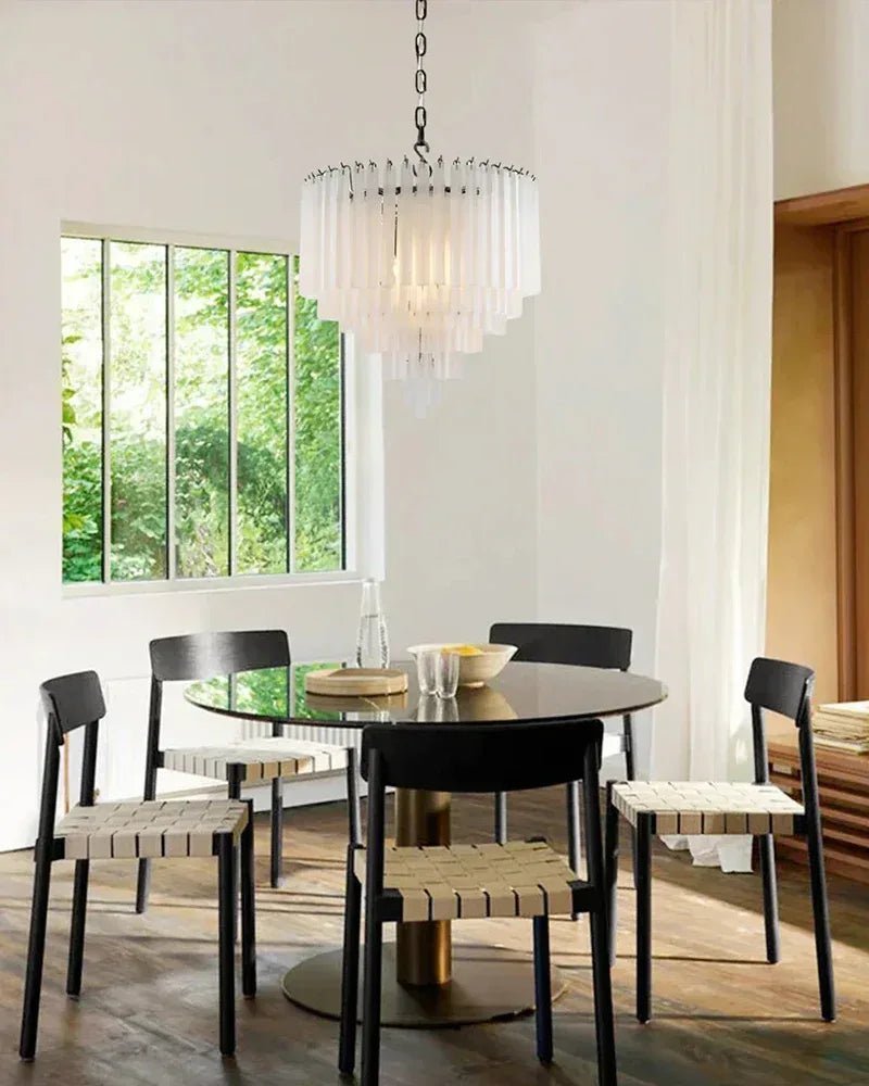 Modern Glass Rod Brass/Chrome Lorelei Waterfall Round Tiered Chandelier - Zelno