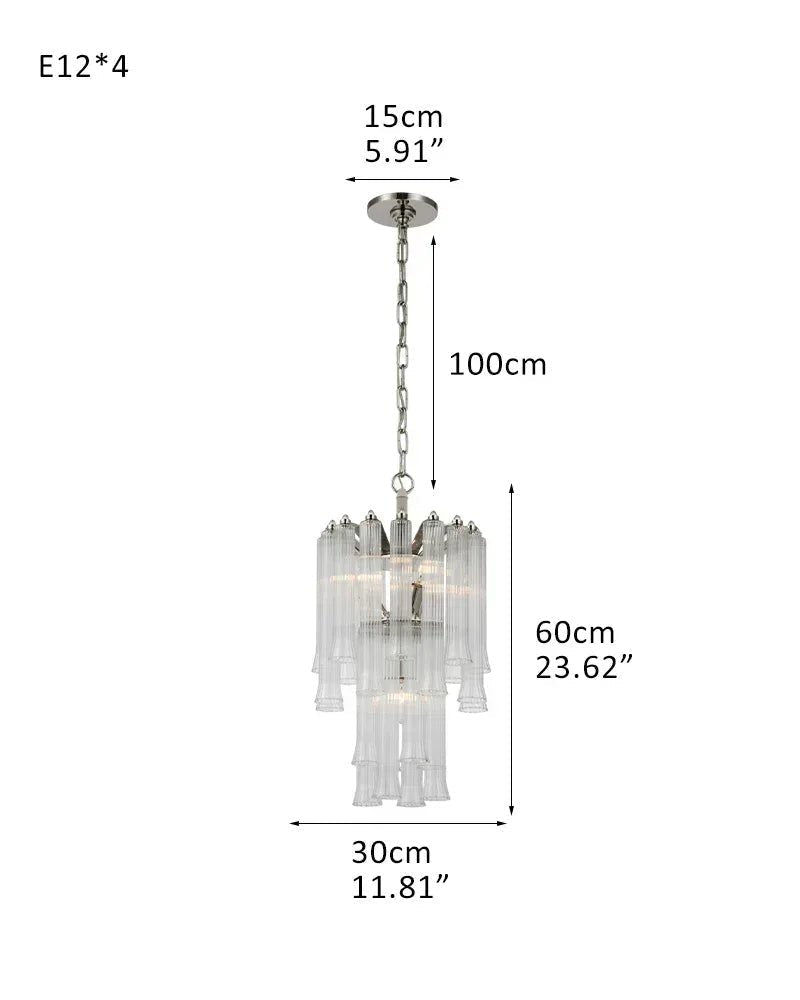 Modern Glass Rod Brass/Chrome Lorelei Waterfall Round Tiered Chandelier - Zelno