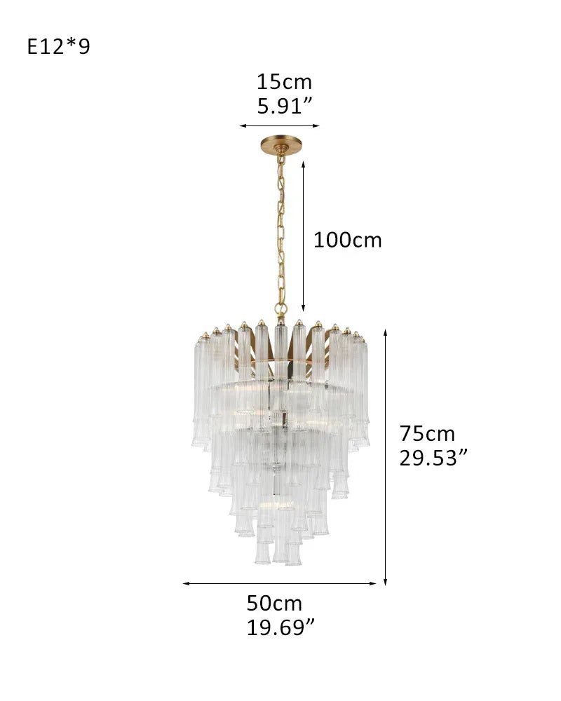 Modern Glass Rod Brass/Chrome Lorelei Waterfall Round Tiered Chandelier - Zelno
