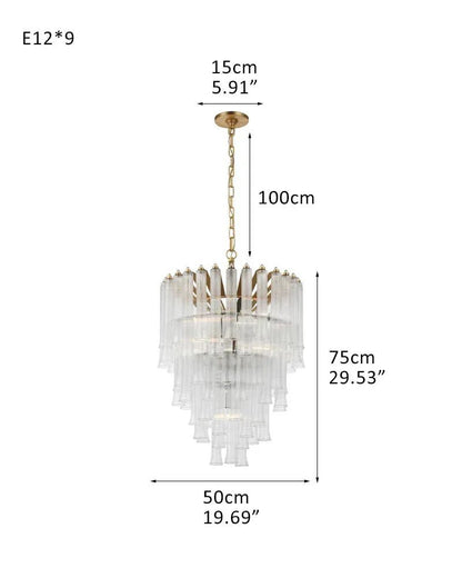 Modern Glass Rod Brass/Chrome Lorelei Waterfall Round Tiered Chandelier - Zelno