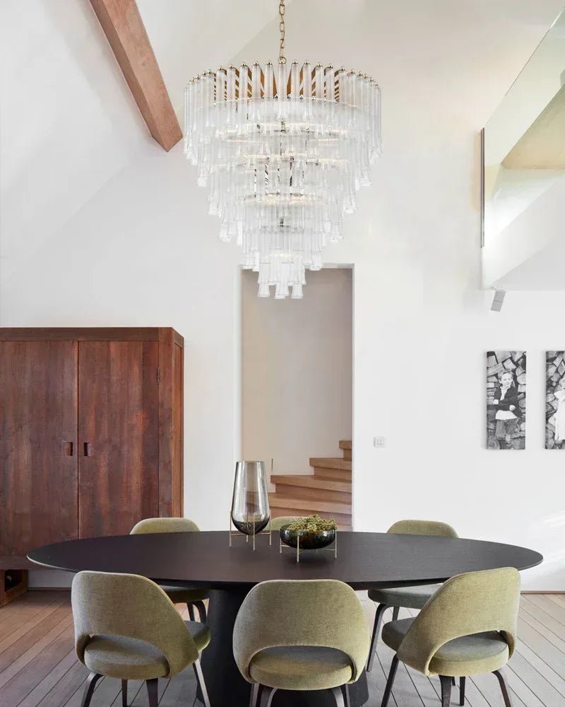 Modern Glass Rod Brass/Chrome Lorelei Waterfall Round Tiered Chandelier - Zelno