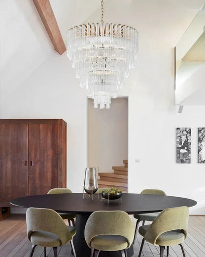 Modern Glass Rod Brass/Chrome Lorelei Waterfall Round Tiered Chandelier - Zelno