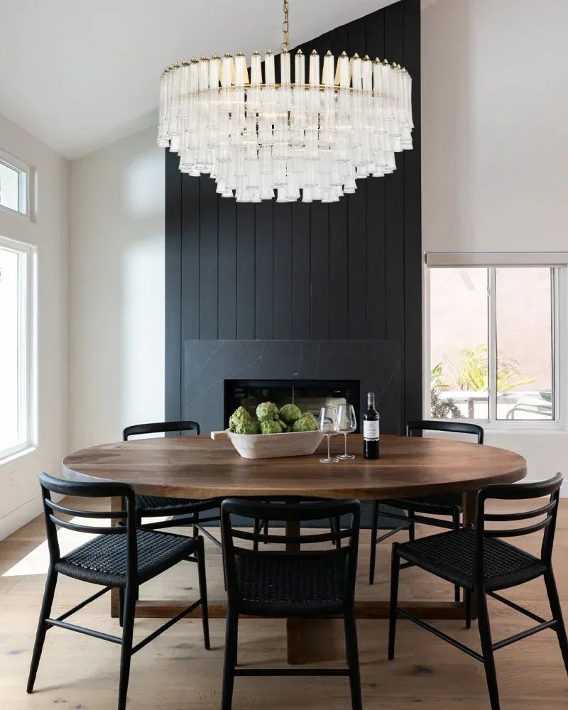 Modern Glass Rod Brass/Chrome Lorelei Waterfall Round Tiered Chandelier - Zelno