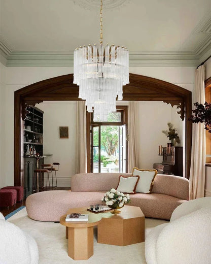 Modern Glass Rod Brass/Chrome Lorelei Waterfall Round Tiered Chandelier - Zelno