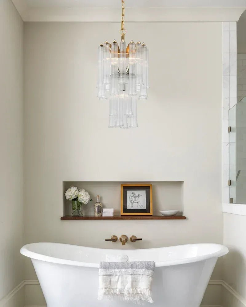 Modern Glass Rod Brass/Chrome Lorelei Waterfall Round Tiered Chandelier - Zelno