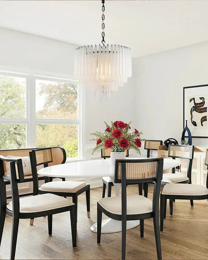 Modern Glass Rod Brass/Chrome Lorelei Waterfall Round Tiered Chandelier - Zelno