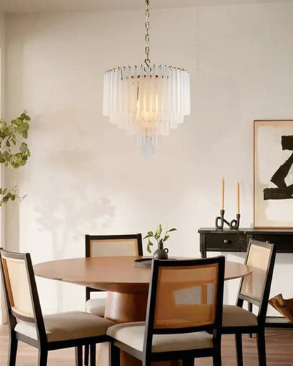 Modern Glass Rod Brass/Chrome Lorelei Waterfall Round Tiered Chandelier - Zelno