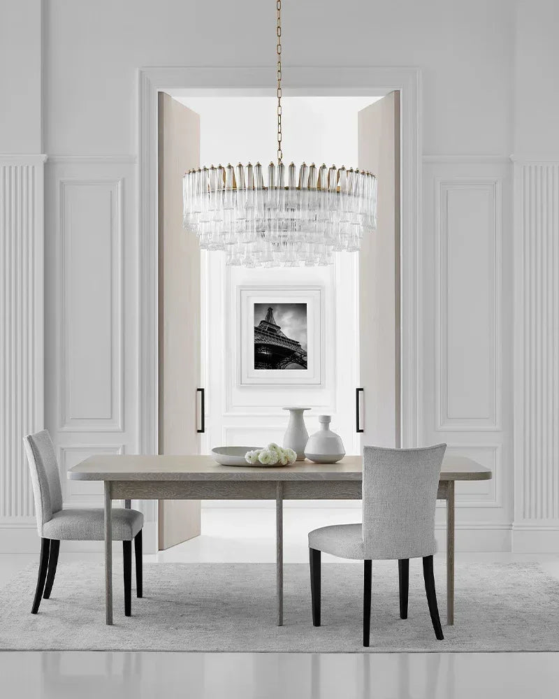 Modern Glass Rod Brass/Chrome Lorelei Waterfall Round Tiered Chandelier - Zelno
