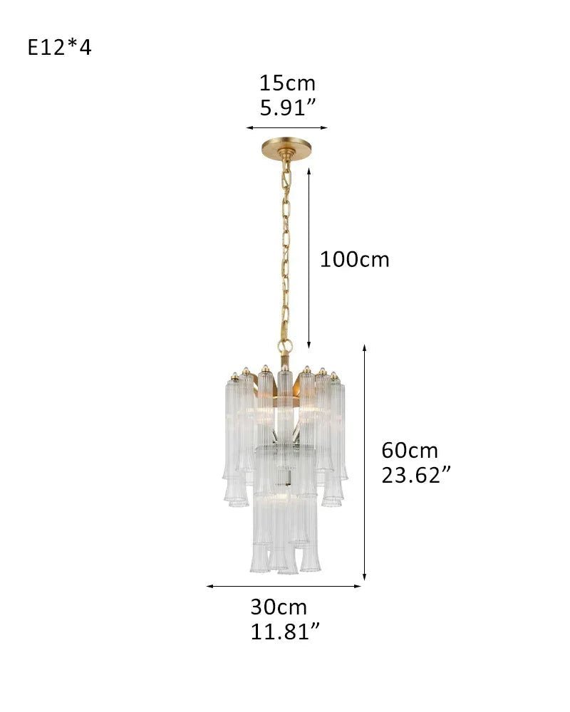 Modern Glass Rod Brass/Chrome Lorelei Waterfall Round Tiered Chandelier - Zelno