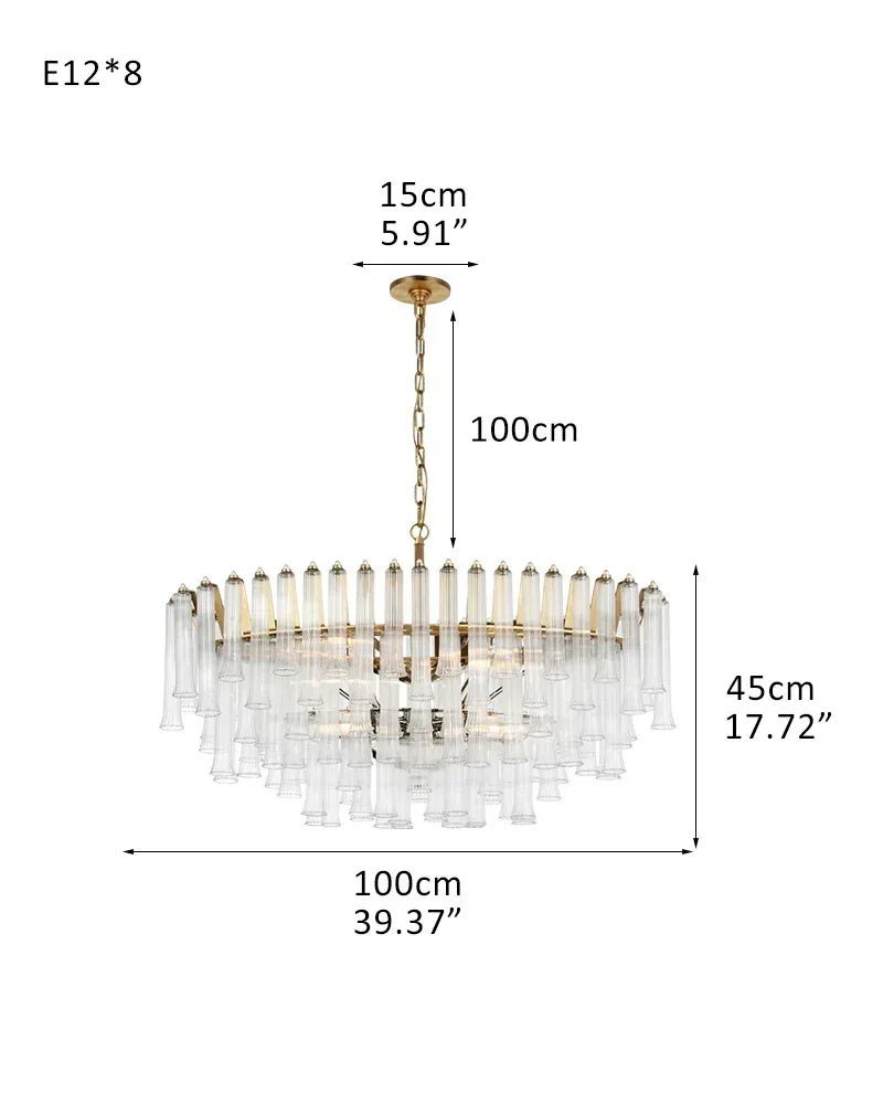 Modern Glass Rod Brass/Chrome Lorelei Waterfall Round Tiered Chandelier - Zelno