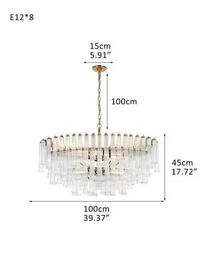 Modern Glass Rod Brass/Chrome Lorelei Waterfall Round Tiered Chandelier - Zelno