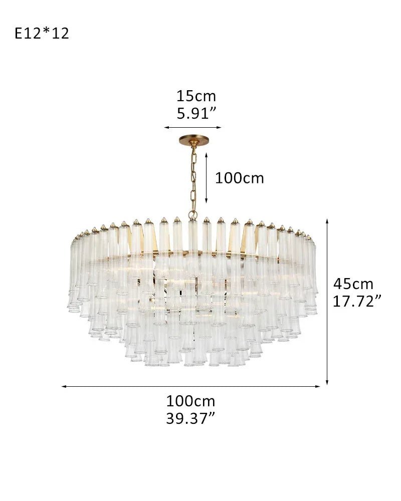 Modern Glass Rod Brass/Chrome Lorelei Waterfall Round Tiered Chandelier - Zelno