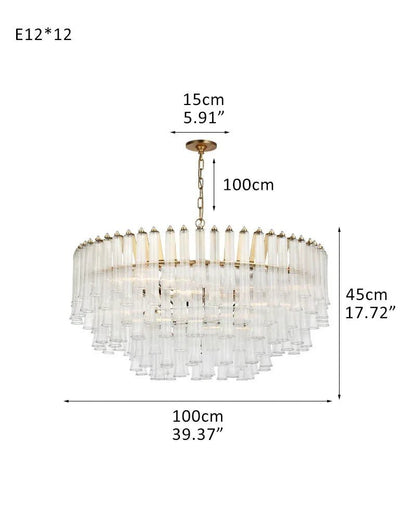 Modern Glass Rod Brass/Chrome Lorelei Waterfall Round Tiered Chandelier - Zelno
