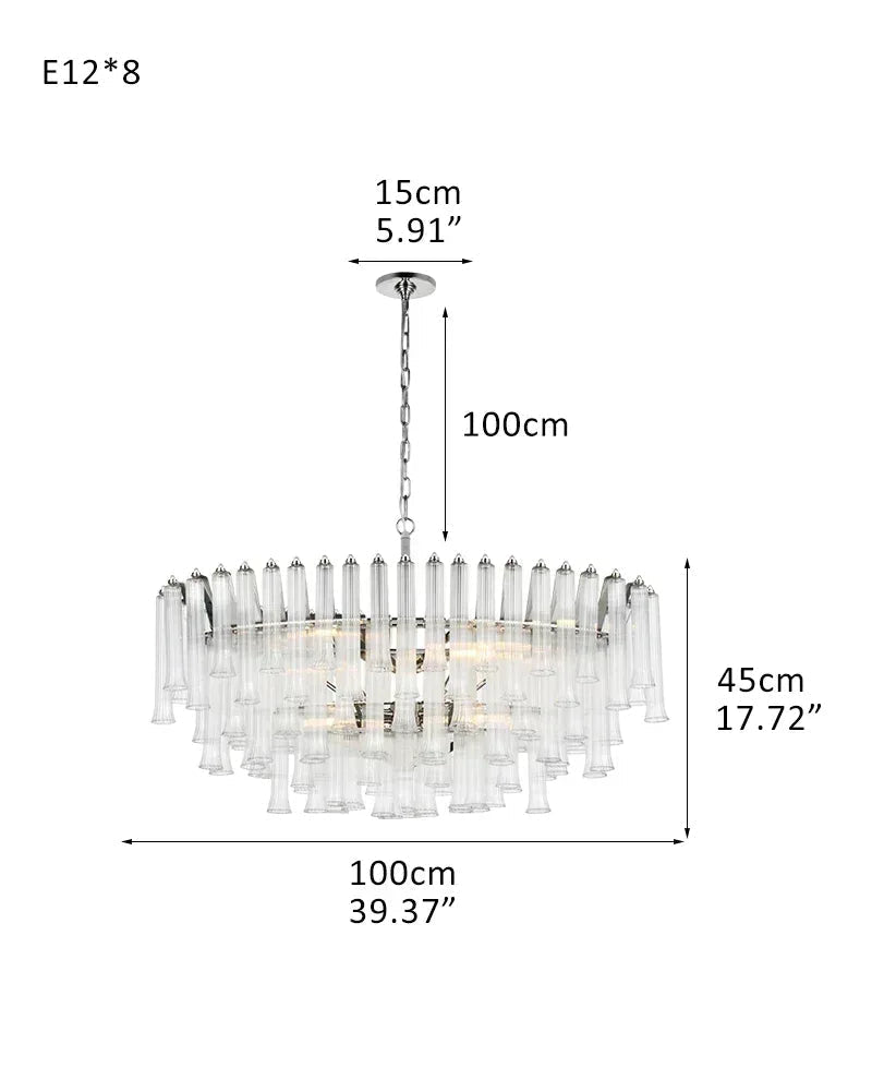 Modern Glass Rod Brass/Chrome Lorelei Waterfall Round Tiered Chandelier - Zelno
