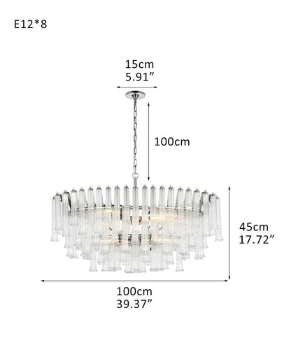 Modern Glass Rod Brass/Chrome Lorelei Waterfall Round Tiered Chandelier - Zelno