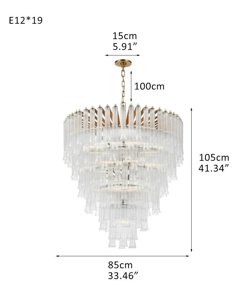 Modern Glass Rod Brass/Chrome Lorelei Waterfall Round Tiered Chandelier - Zelno