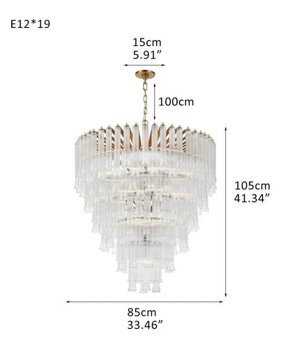 Modern Glass Rod Brass/Chrome Lorelei Waterfall Round Tiered Chandelier - Zelno