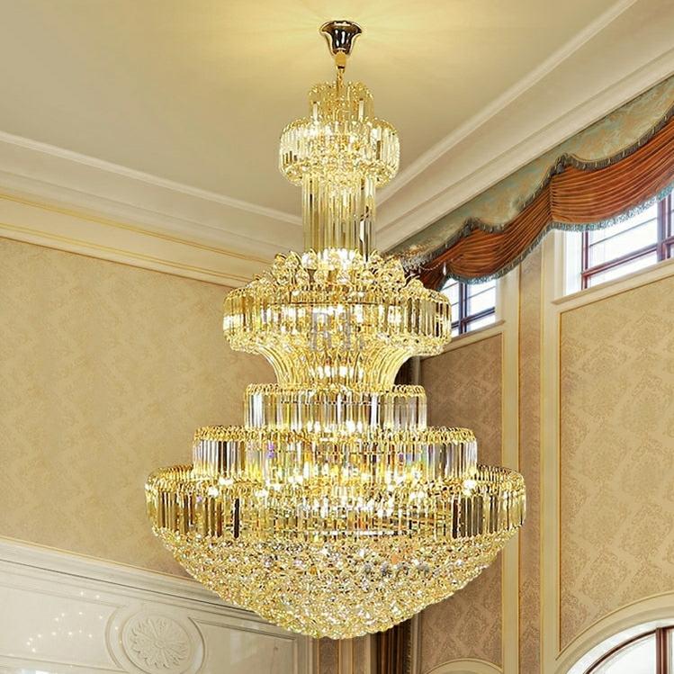 Modern Gold Foyer Extra Large Crystal Chandeliers Round Light Fixture For Hall Entrance - Zelno Lighting