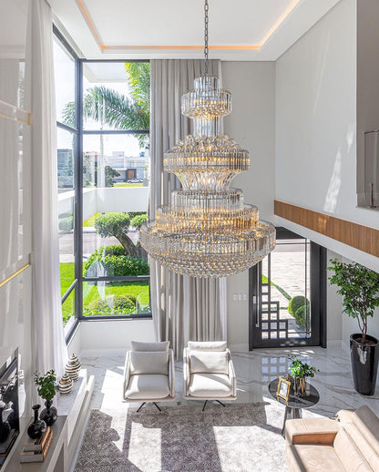 Modern Gold Foyer Extra Large Crystal Chandeliers Round Light Fixture For Hall Entrance - Zelno Lighting