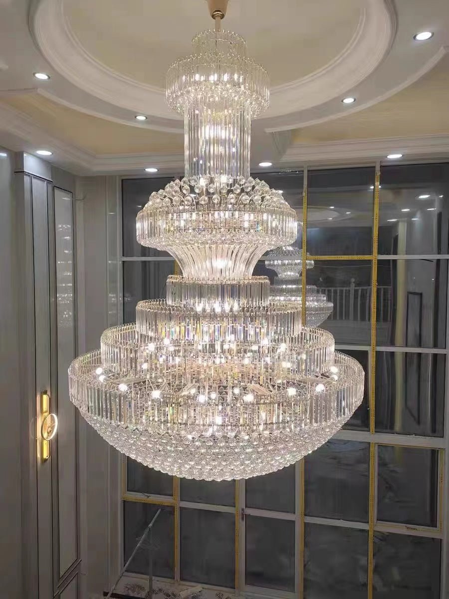 Modern Gold Foyer Extra Large Crystal Chandeliers Round Light Fixture For Hall Entrance - Zelno Lighting