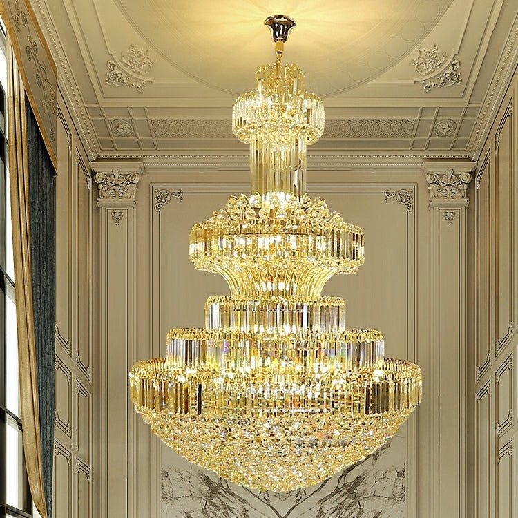 Modern Gold Foyer Extra Large Crystal Chandeliers Round Light Fixture For Hall Entrance - Zelno Lighting