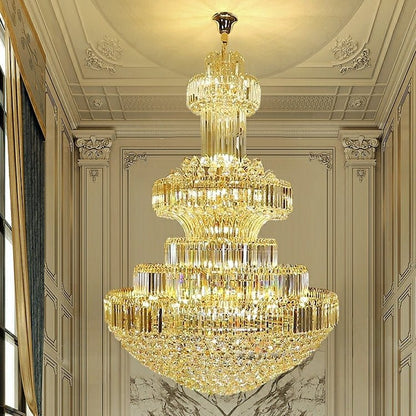 Modern Gold Foyer Extra Large Crystal Chandeliers Round Light Fixture For Hall Entrance - Zelno Lighting
