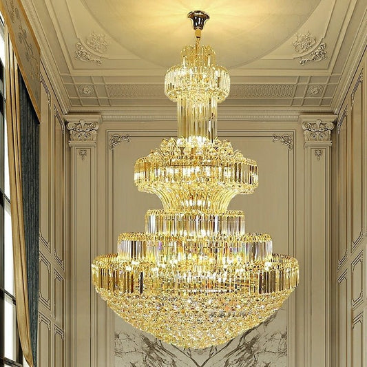 Modern Gold Foyer Extra Large Crystal Chandeliers Round Light Fixture For Hall Entrance - Zelno Lighting