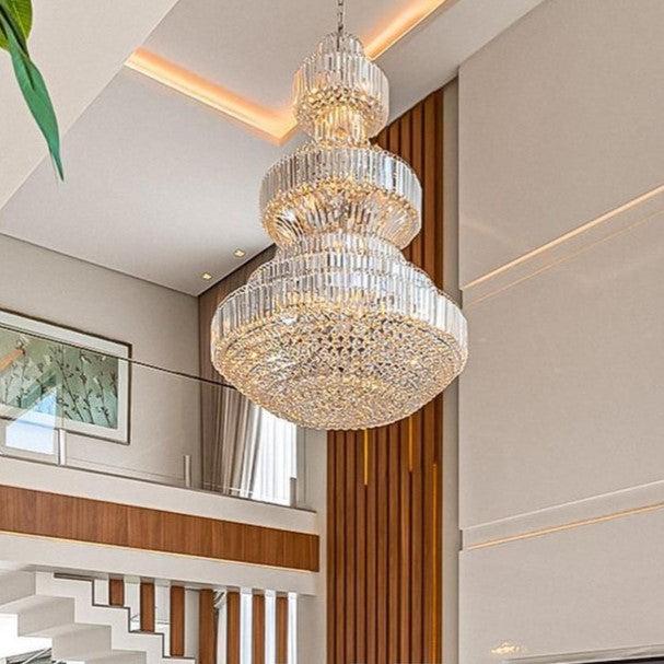 Modern Gold Foyer Extra Large Crystal Chandeliers Round Light Fixture For Hall Entrance - Zelno Lighting